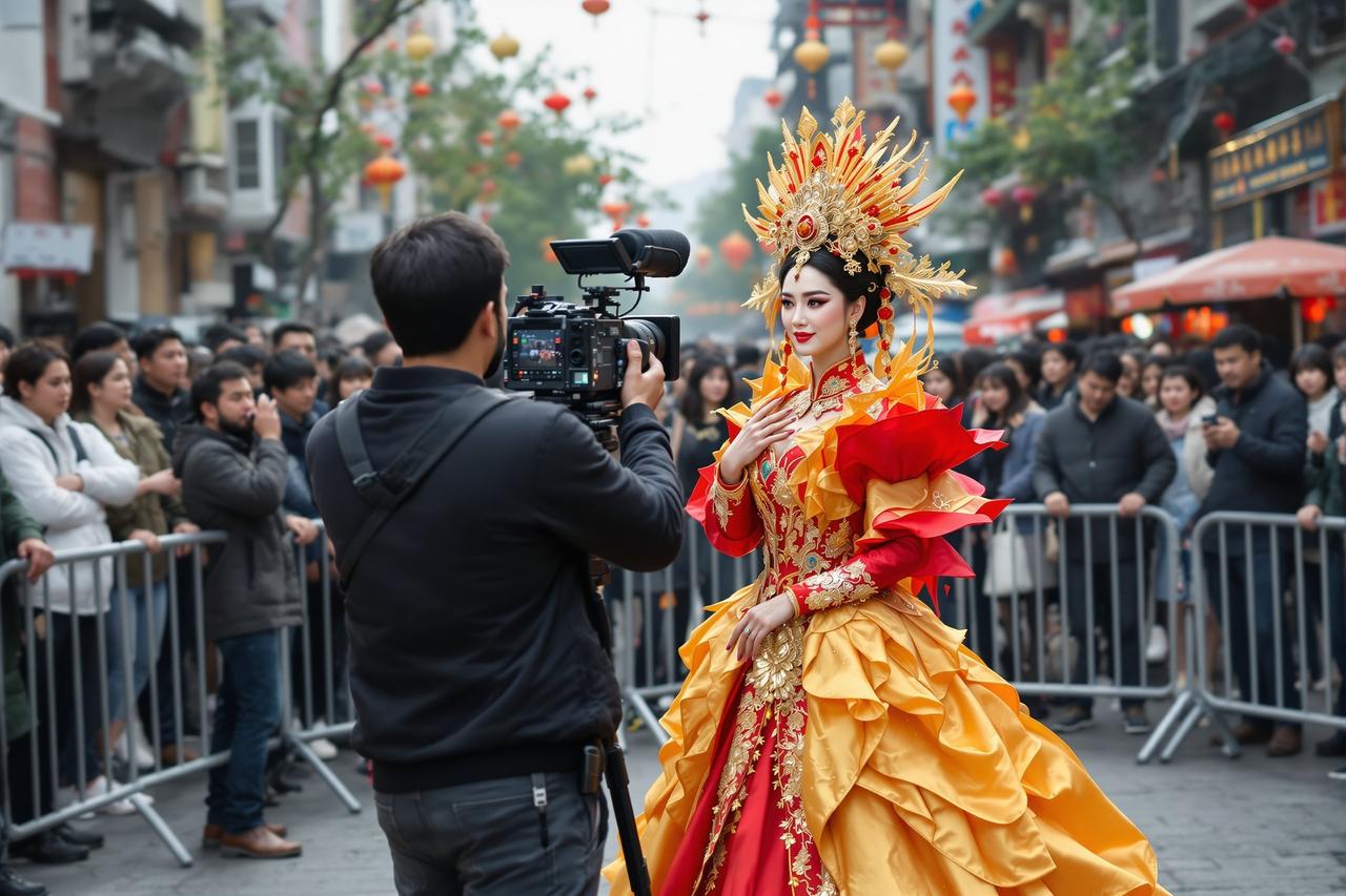 现场直击：某剧组外景拍摄引围观，女主造型惊艳路人狂拍照 - 91看