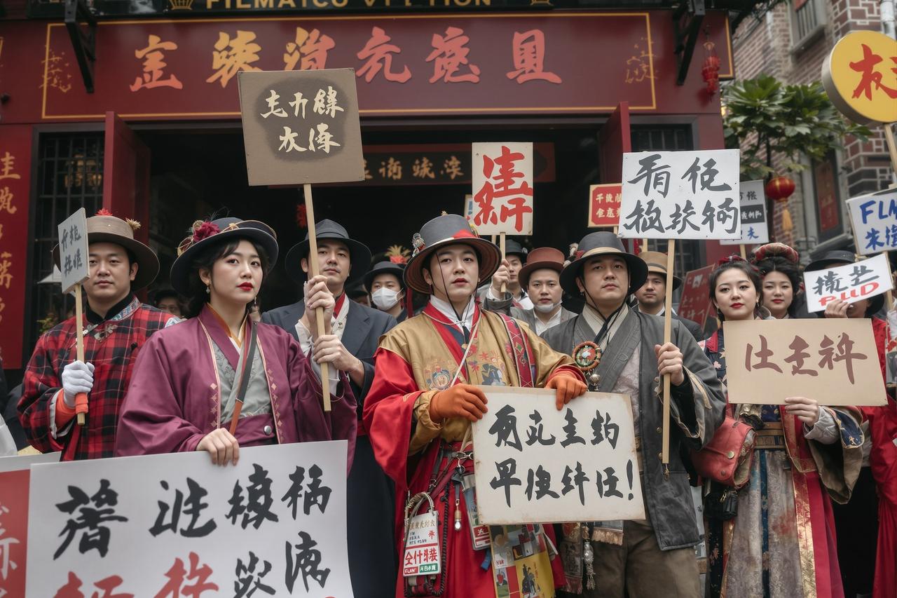 现场直击:某影视城古装群演大规模罢工,烈日下举牌控诉 - 91看 现场直击:某影视城古装群演大规模罢工,烈日下举牌控诉 - 91看